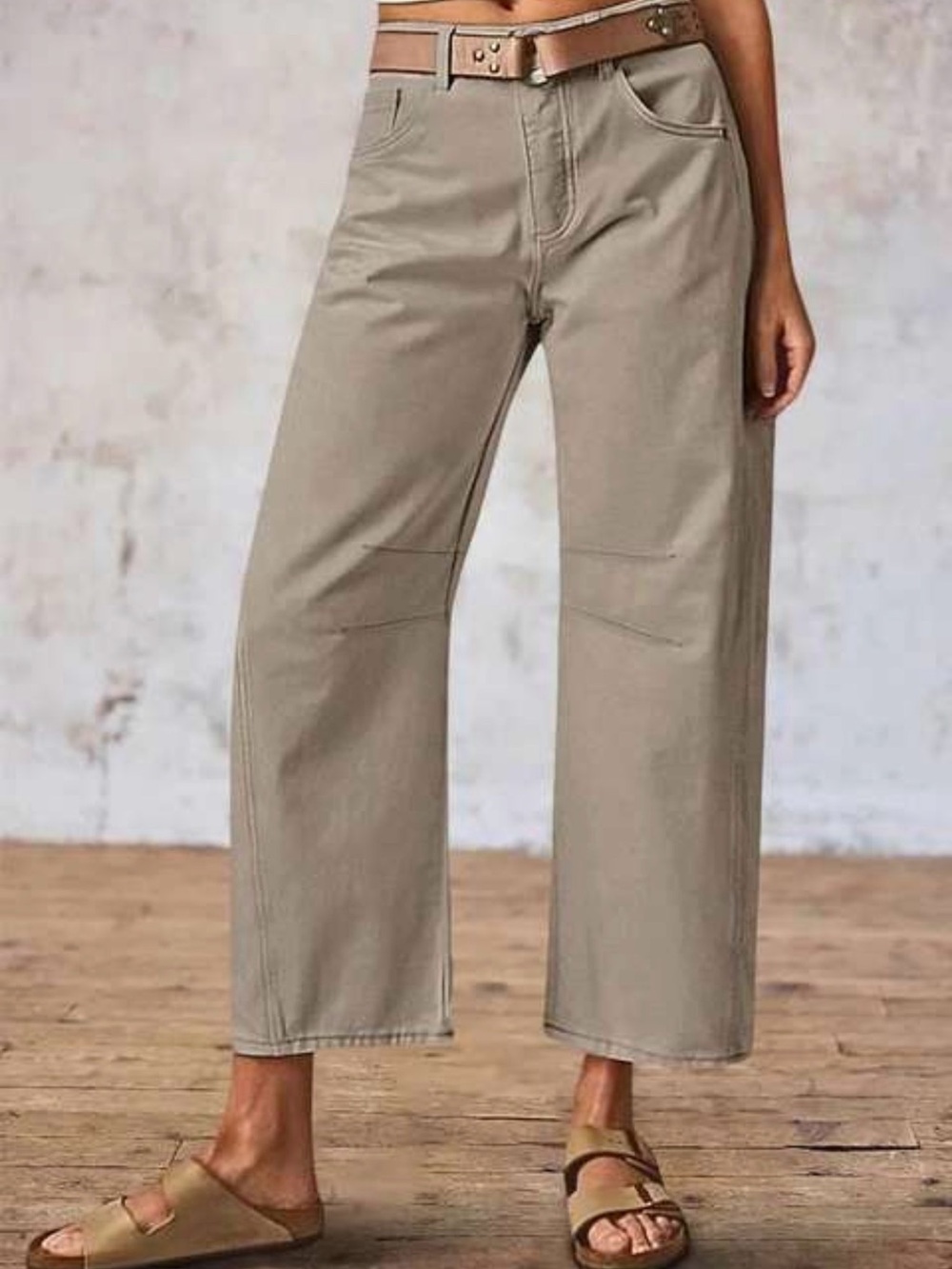 High-Rise Wide Leg Crop Jeans in Khaki